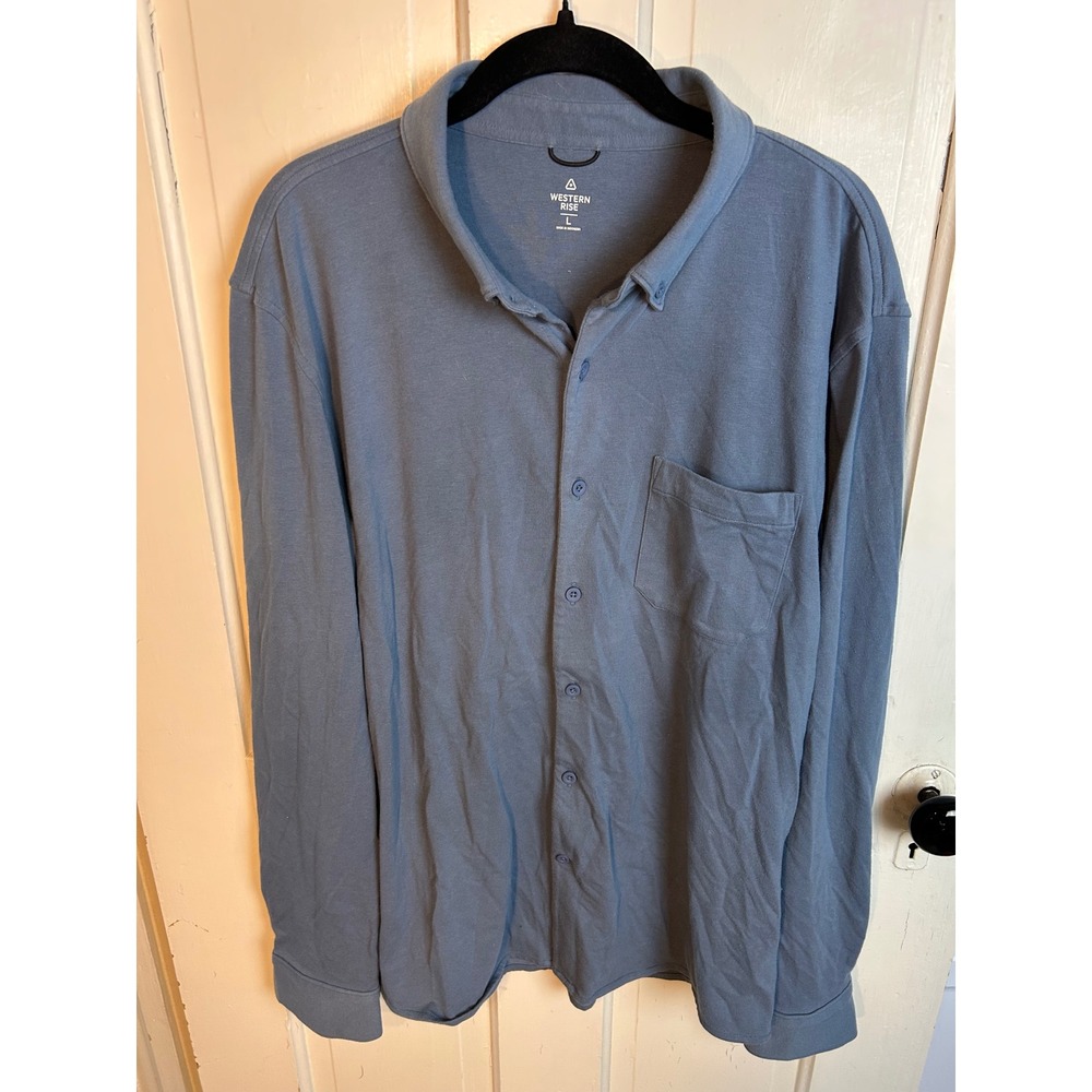 Western Rise Mens Blue Cotton Blend Stretch Long Sleeve Button Down Shirt L